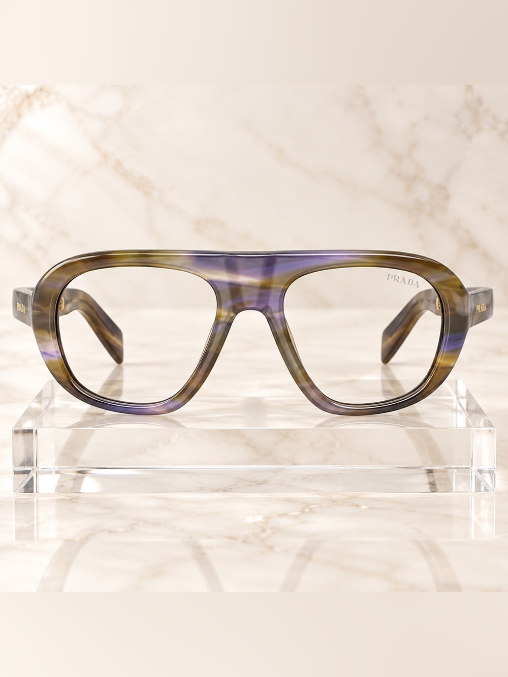 Prada PR C05S 23G70G Striped Brown Purple Aviator Eyeglasses Clear Lens - Picture 3 of 3